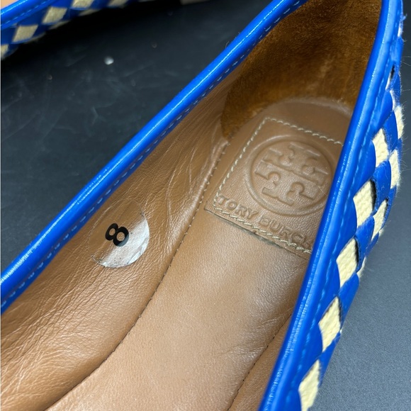 Tori Burch size  8 blue and tan checker woven leather ballet flats - Picture 6 of 7